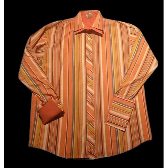 Dtek Jeans Other - Dtek Jeans Men Shirt Sz L Orange Stripe Long Sleeve Double Collar French Cuffs